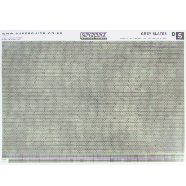 Superquick D5 OO/HO Scale Grey Slate Tiles Building Paper (6 Pack)