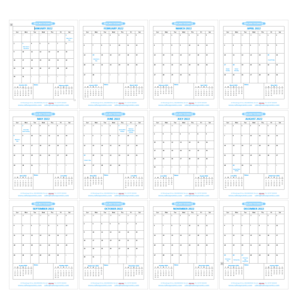 2022 Monthly Calendar Free Download 12 Pages Month to View