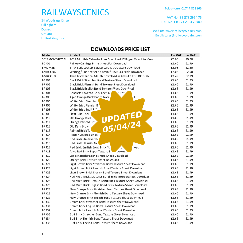 Downloadable Price List Downloads
