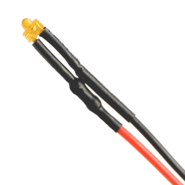Diffused 1.8mm Miniature Wired LED Amber 12 Volt 20cm Wires