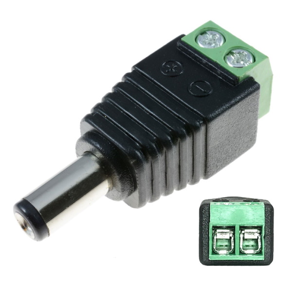 Male 2.1mm DC Power Adapter Plug to Screw Terminal Block