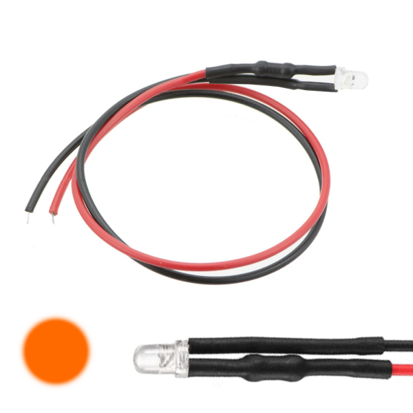 3mm 12v DC Pre Wired Orange Flickering LED Water Clear LED