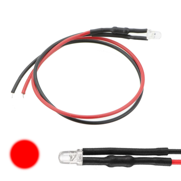 3mm 3v DC Pre Wired Red LED Water Clear LED