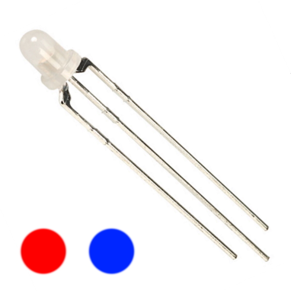 3mm Red / Blue Bi Colour Common Anode 3 Pin Diffused 2.1v LED