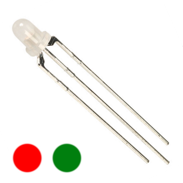 3mm Red / Green Bi Colour Common Anode 3 Pin Diffused 2.2v LED