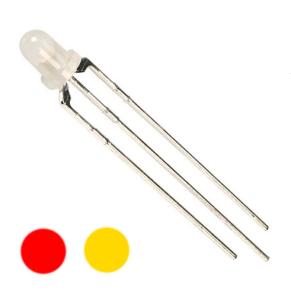 3mm Tri-Colour Red / Yellow Common Cathode 2.2v LED Resistor Req