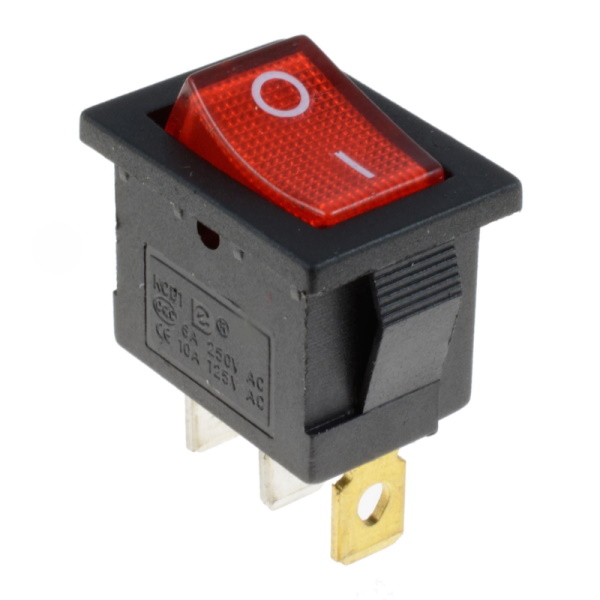 Illuminated Rectangle Rocker Switch SPST OFF - ON Red