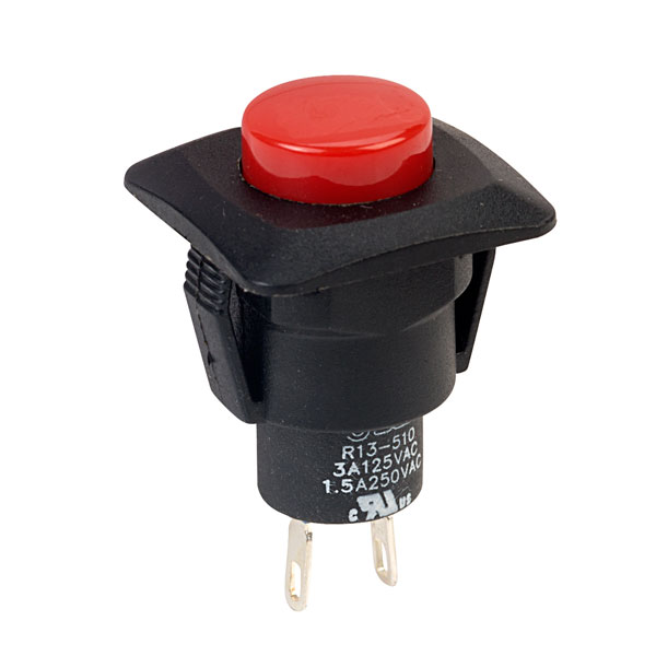 Push to Make Switch Square Mount SPST Off-(On) Low Profile Red