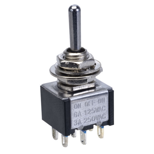 Miniature Toggle Switch DPDT (ON) - OFF - (ON) Panel Mount