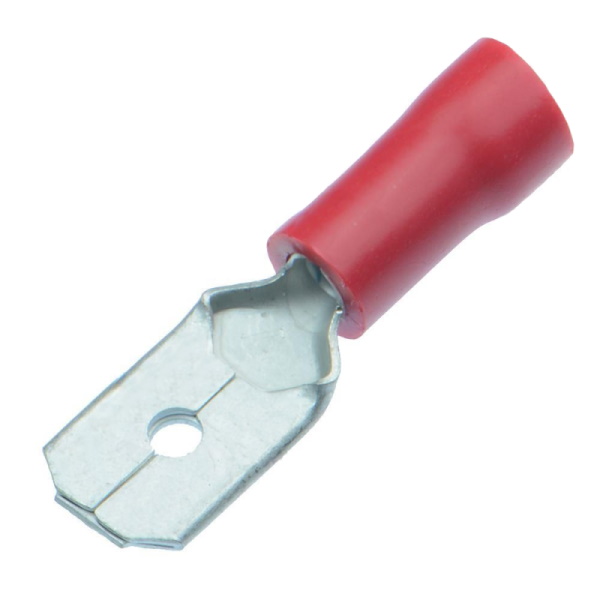 Red 6.3mm Male Tab Crimp On Terminal Connector Pkt 25