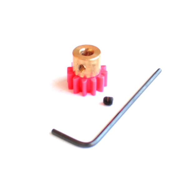 Red Plastic 12 Tooth 12mm Dia Gear With 4mm Brass Hub