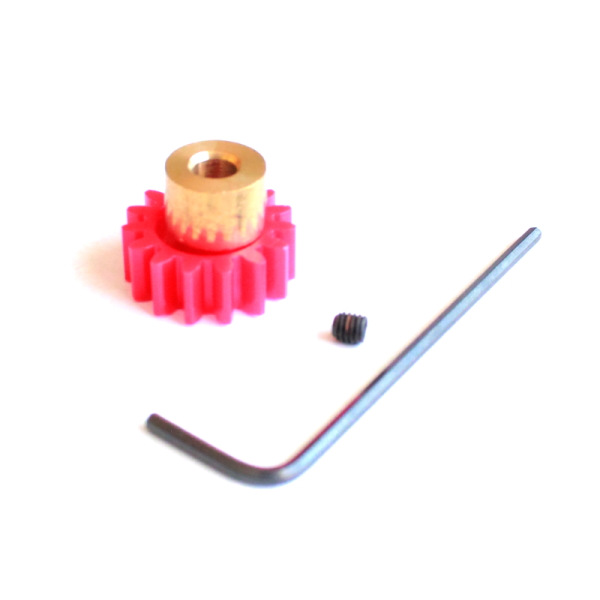 Red Plastic 15 Tooth 15mm Dia Gear With 4mm Brass Hub