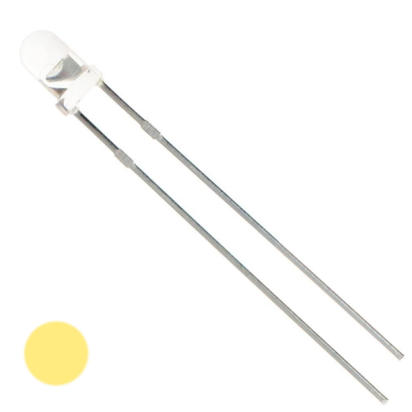 3mm Warm White Wide Angle 3.1v LED 750mcd Resistor Required