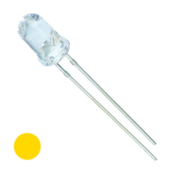 5mm Water Clear Round Top Yellow Flashing LED Res Reqd