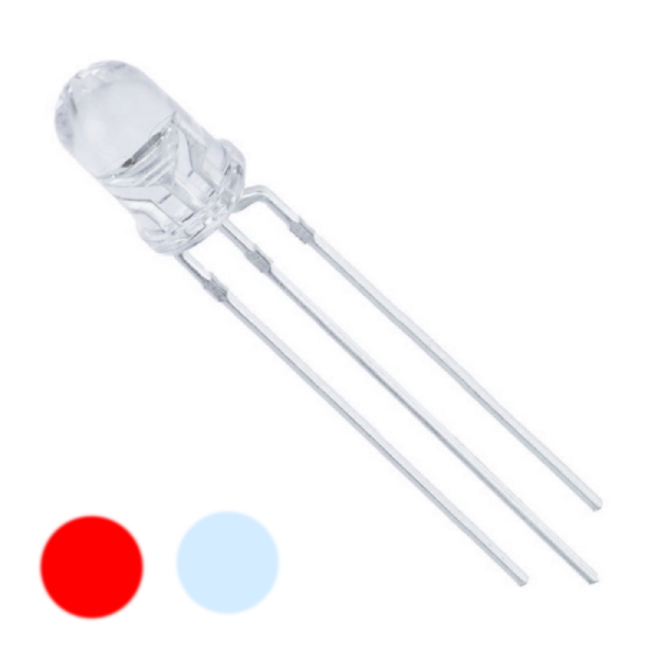 3mm Red / White Bi Colour Common Cathode 3 Pin Water Clear 2.1v LED