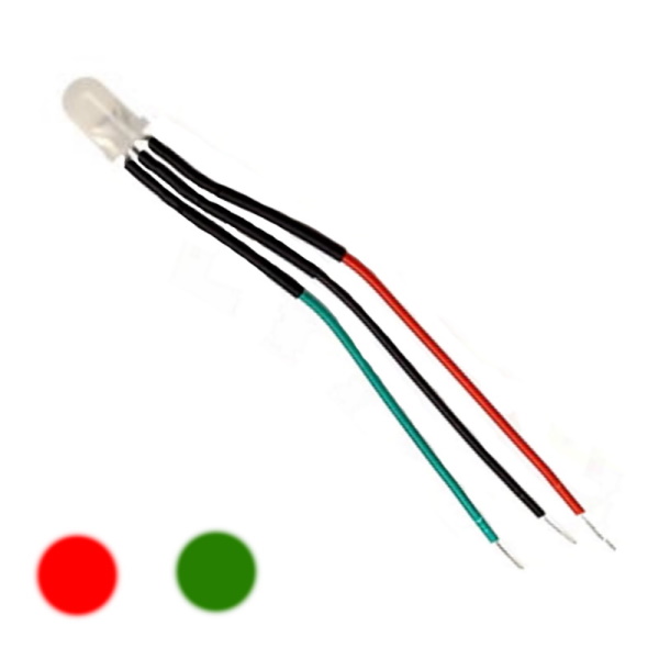 3mm Tri-Colour Wired Red/Green Common Cathode LED 12VDC