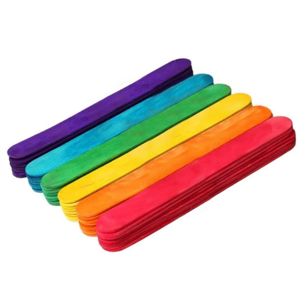 Wooden Rainbow Coloured Craft Jumbo Lolly Sticks Packet 50